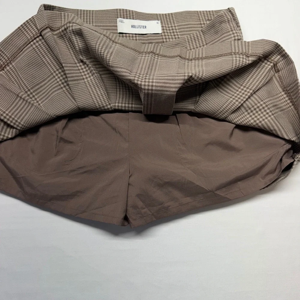 Hollister Plaid Pleated Mini Skort Brown Academia Y2K Preppy Size M - Picture 4 of 8